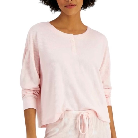 Jenni Long Sleeve Pajama Top Bundle Ribbed Henley Parfait Pink & Navy XS New - Picture 2 of 11